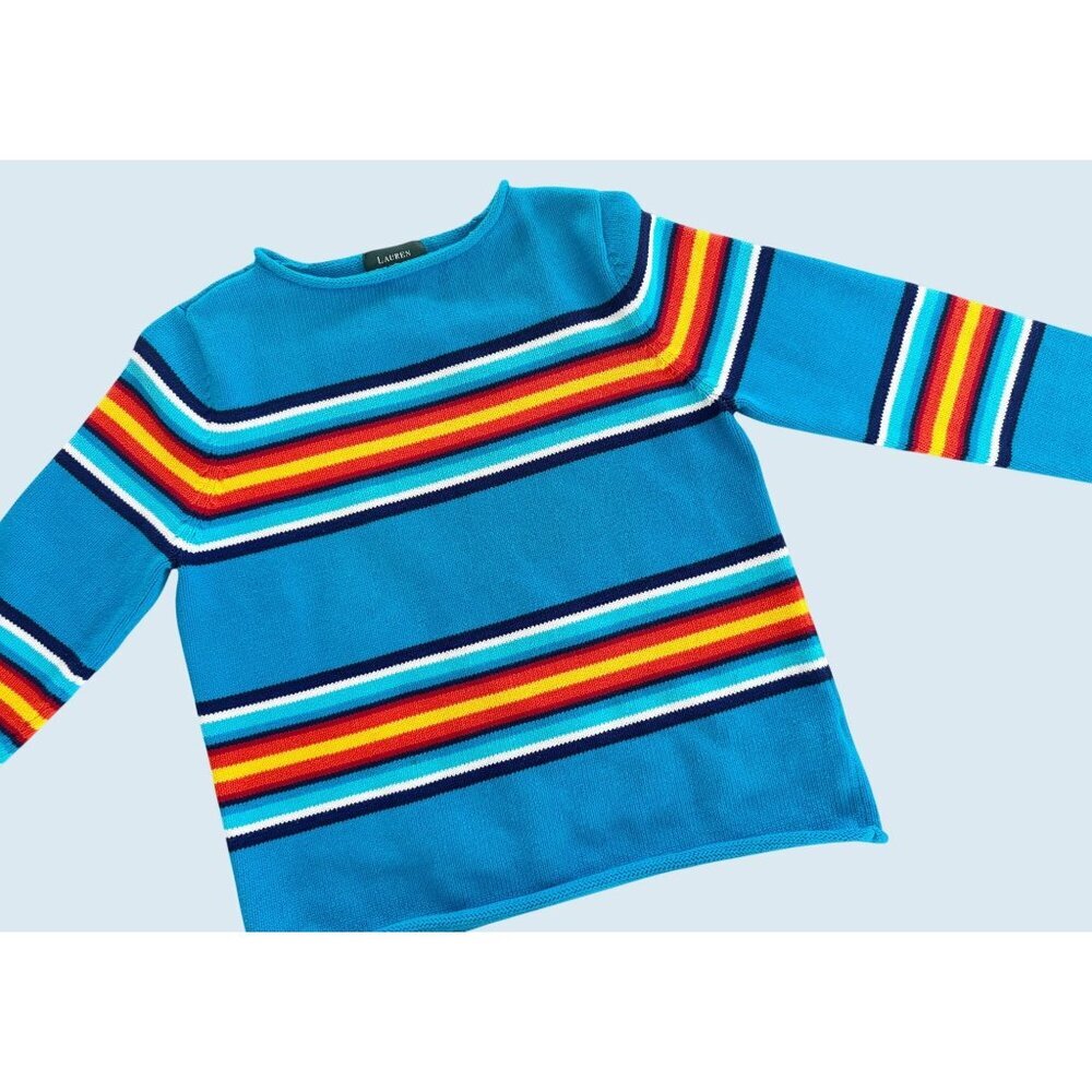 LAUREN RALPH LAUREN Rollneck Striped Southwest Inspired Sweater Sz S
